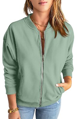 #ad Women#x27;s Sweatshirt Solid Color Zipper Long Sleeve Loose Jacket Coat With Pocket $28.30