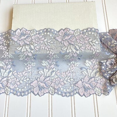 #ad Stretch Grey amp; Pink Floral Lace Trim for Sewing Lingerie Crafts 6.5” Wide $8.25
