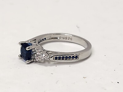 #ad Sterling Silver Sapphire Cubic Zirconia Size 7 approx $21.99