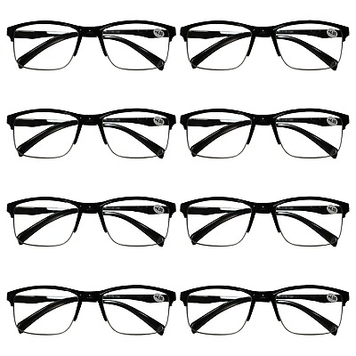 #ad 8 Packs Mens Unisex Half Frame Square Reading Glasses Black Spring Hinge Readers $15.99