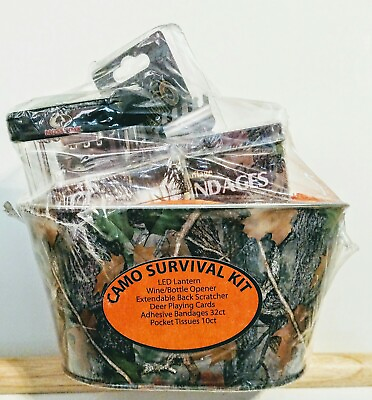 #ad Rivers Edge SURVIVAL KIT Tin Mossy Oak Camo Band Aids Opener Cards Lantern NEW $15.99