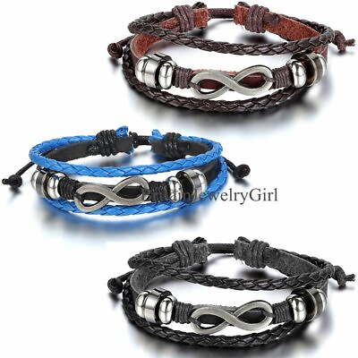 #ad Multi layer Love Infinity Braided Beaded Leather Bracelet Wristband Men Women $7.99