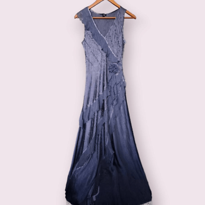 #ad Y2K Gray Purple Ruffle 3D Rose Prom Dress size S $25.00