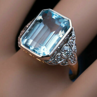 #ad Elegant 925 Sterling Silver Blue White Topaz Wedding Engagement Ring Size 8 $15.74