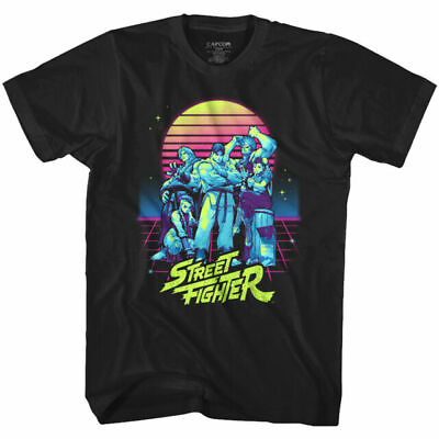 #ad Street Fighter Gaming T Shirt Capcom New Official Neon Sunset Black Cotton $46.99