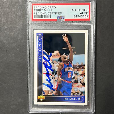 #ad 1993 Upper Deck #110 Terry Mills Signed Card AUTO PSA Slabbed Pistons $49.99