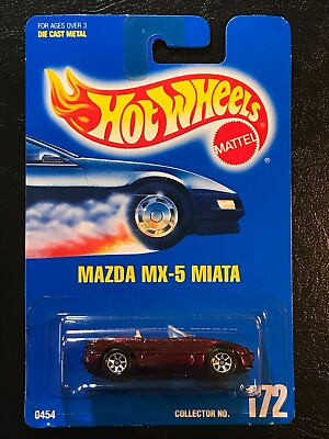 #ad 1991 Hot Wheels Blue Card Collector #172 MAZDA MX 5 MIATA w Chrome 7 Sp $9.00