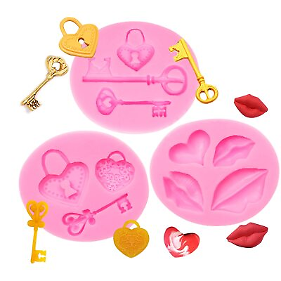 #ad Heart Silicone Molds Lover Lips with Key amp; keyhole Chocolate Fondant Mould ... $10.62