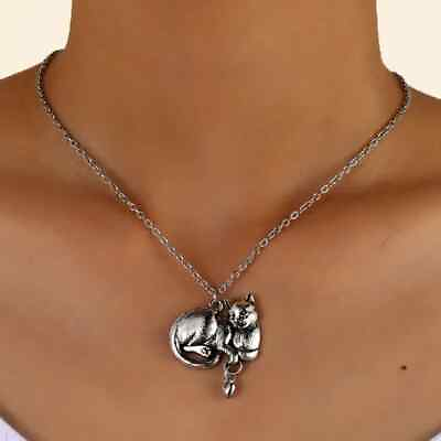 #ad Vintage Animal Cat Pendant Necklace Silver Plated Neck Jewelry For Women Hot New $9.98
