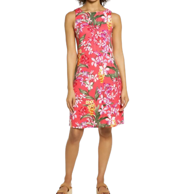 #ad Tommy Bahama Darcy Terra Tropical Print Sheath Midi Dress Coral $55.00