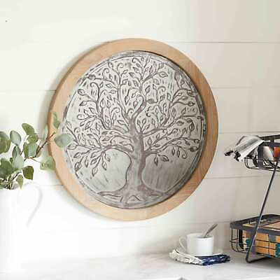 #ad Rustic Round Tree Of Life Wall Art Sculpture Whitewashed Wood Farmhouse Decor $71.60