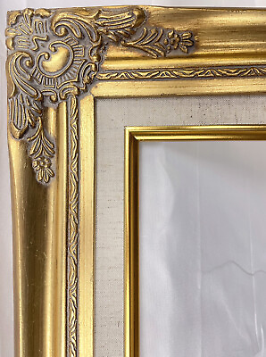 #ad Antique Gold Ornate Baroque Wood Picture Frame Linen Liner 3quot; Wide $129.99