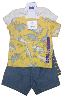 #ad NWT Baby Boy CARTERS 4 Piece Dinosaur Tees amp; Short Set Size 3 6M $15.98
