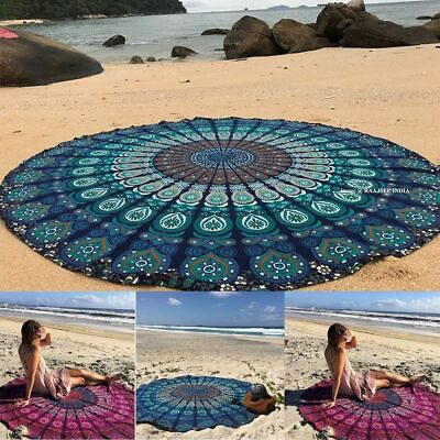 #ad Big Hippie Mandala Beach Throw Towel Round Boho Mat Tapestry Wall Hanging Decor $9.29