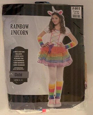 #ad NEW Rainbow Unicorn Halloween Costume for Girls. Large Ages 12 14 $19.99
