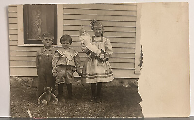#ad Vintage Postcard Real Photo Ephemera Children Posing Antique Clothing $4.04