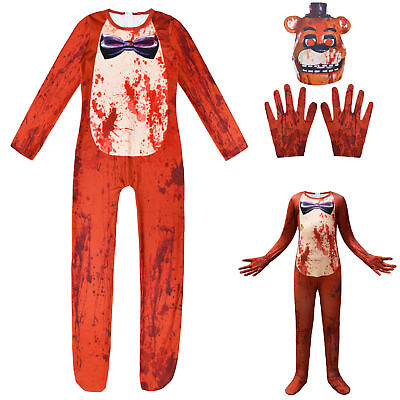 #ad Kids Five Nights at Freddys Cosplay Bodysuit Bloody Freddy Halloween Costume Set $33.69