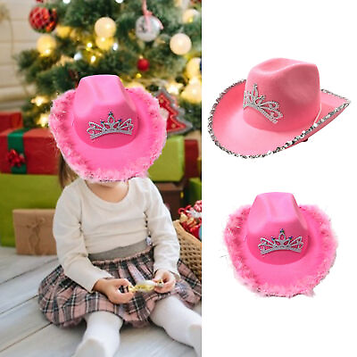 #ad Adult Light up Cowboy Hat with Tiara and Feathers Cowgirl Hat with Crown $10.99