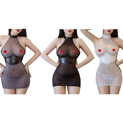 #ad Women Dress Tempting Bodystocking With Thong Clubwear Mesh Teddy Midnight Mini $7.51