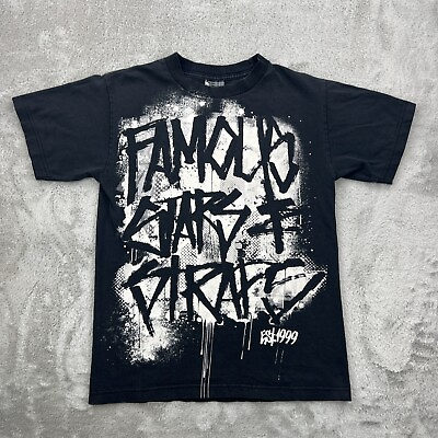 #ad Vtg Famous Stars amp; Straps Shirt Mens Small Black Graphic Faded Punk Skater Y2K $24.99