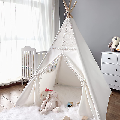 #ad Kids Play Teepee Tent Indoor Lace Teepee Boho Tent Baby Teepee Tent for Kids Fo $70.99