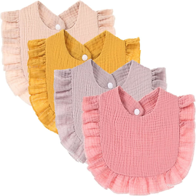 #ad 4 PACK Solid Muslin Baby Drool Bibs Set for Unisex Boys Girls Cotton Adjustable $19.26