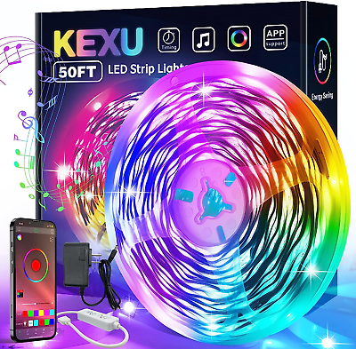 #ad 50Ft LED Strip Lights Led Lights for Bedroom Music Sync RGB Color Changing Led L $10.60