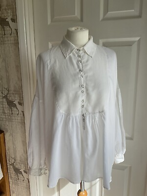 #ad By Timo White Cotton amp; Silk Victorian Peasant Smock Tunic Shirt Size S GBP 45.00