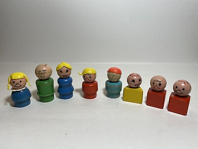 #ad Vintage Fisher Price Wooden Head amp; Wooden Body Little People Lot of 8 $26.50