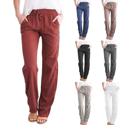 #ad New Fashion Women#x27;s Cotton linen Long pants Casual loose solid Trousers gift $19.90