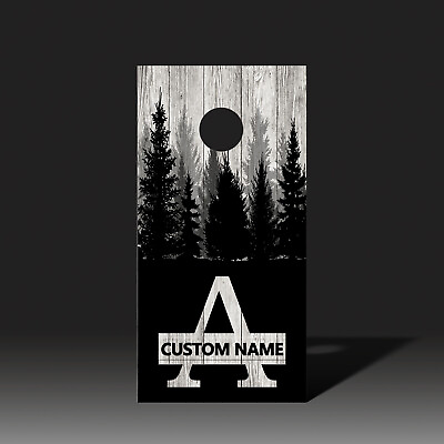 #ad Personalized Family Monogram White Cornhole Board Wrap Decals Forest Silhouette $59.99