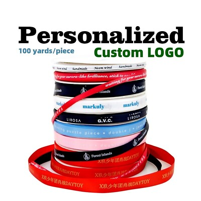 #ad 196 Colors Custom Printed Flat Ribbon Personalized Logo Brand Name 100 Yard Lot $68.31