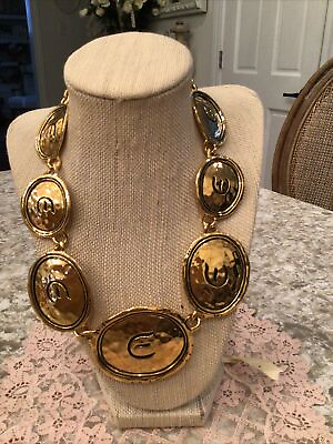 #ad elizabeth taylor E monogram necklace gold hammered circles $95.00