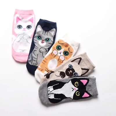 #ad 10 Pairs of Cute amp; Comfy Cartoon Cat Ankle Socks Kids Love Them $12.99