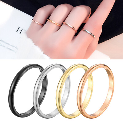 #ad 2mm Circle Thin Ring Stainless Finger Ring Couple Ring Prime Ring Minimalist CA C $1.39