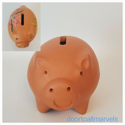 #ad quot;Decorate Mequot; Piggy Bank Terracotta Piggy Vintage Romanian Pottery 5.75quot;L NOS $11.53