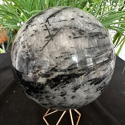 #ad 5.72LB TOP Natural black tourmaline Quartz ball carved Crystal Sphere Healing $190.80