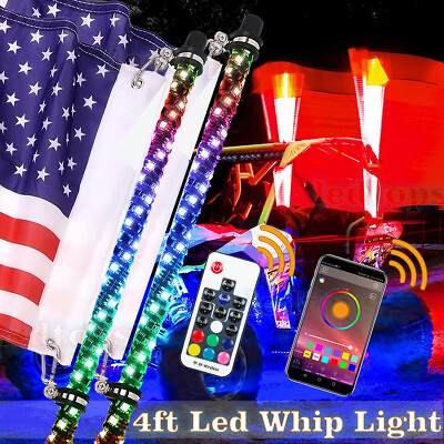 #ad Pair Bluetooth Spiral Chasing 4FT Led Whip Light Flag For ATV UTV RZR Buggy SXS $119.99