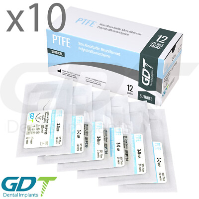 #ad 10 Synthetic Monofilament PTFE Sterile White Sutures 12pcs 19mm Reverse Cutting $840.00