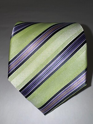 #ad Sharp Green Purple Black Gold Stripe Handmade Men#x27;s Tie by Puccini 59quot; x 3 1 4quot; $6.50