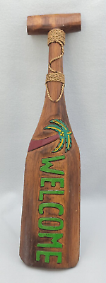#ad Tiki Bar Welcome Paddle Carved 3D Palm Tree Island Vibe Relax Primitave Artifact $24.95