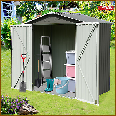 #ad 7x4#x27; Outdoor Storage Shed Resin Garden Lawnmower Tool Shed Lockable For Backyard $208.75