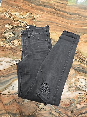 #ad Madewell 9 High Rise Skinny 27 Black Jeans Distressed Raw Hem $22.95