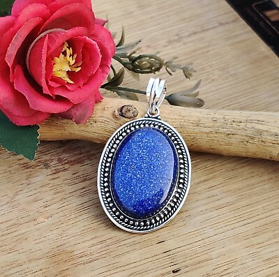 #ad Lapis Lazuli Pendant 925 Sterling Silver Oval Gemstone Neck less Gift MO** $15.66