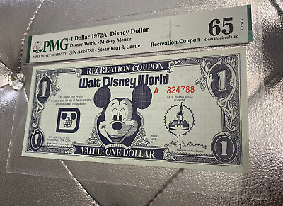 #ad 1972A Disney Dollar Recreation Coupon Mickey Mouse 65 PMG $1 Lake Buena Vista FL $600.00