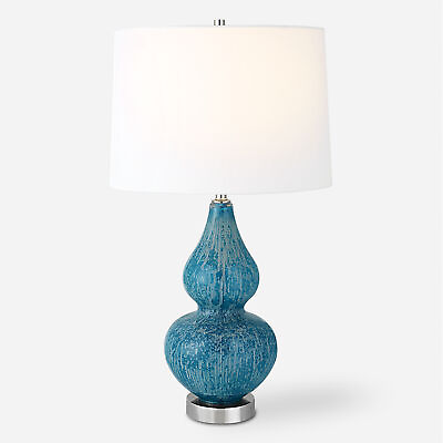 #ad Elegant Contemporary Blue Turquoise Glass Table Lamp 27 in Mottled Organic Shape $262.00