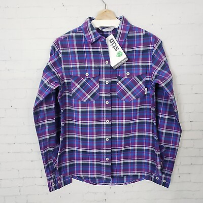 #ad Stio Willow Midweight Flannel Shirt Womens Size S Dark Amethyst Plaid Purple NEW $57.99