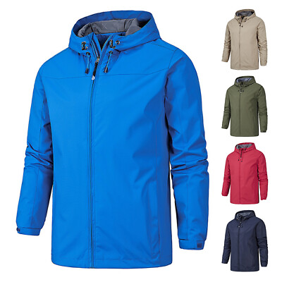 #ad Men Waterproof Soft Shell Jacket Outdoor Hooded Hiking Windbreaker Tactical Coat $26.39