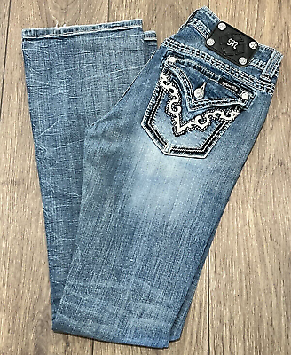 #ad Miss Me Women#x27;s Jeans Blue 30x32 Signature Boot Stretch Embellished Flap Pockets $29.95