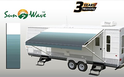 #ad SunWave RV Awning Replacement Fabric 18#x27; Actual Width 17#x27;2quot; Teal Green Stripe $128.00